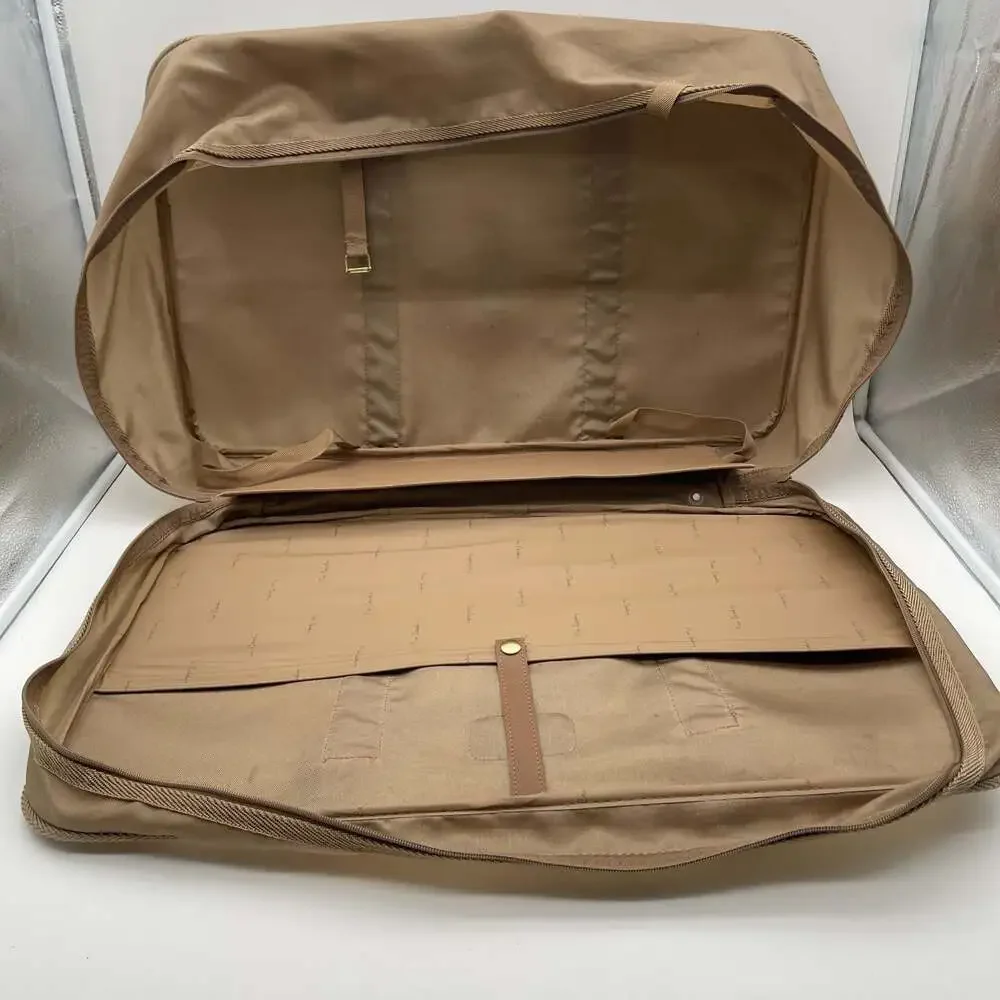 Vintage Pierre Cardin Tan Canvas Travel Bag, Soft-Sided Suitcase with Leather Tr